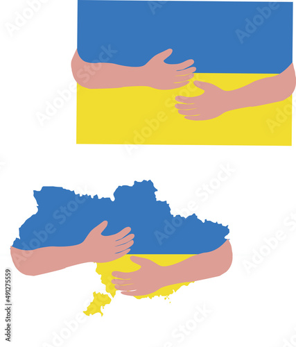 human arms embracing the flag of Ukraine-