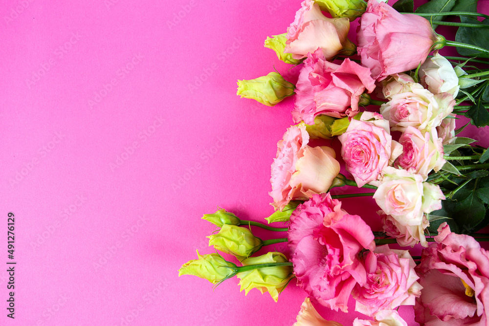 pink eustoma on pink background