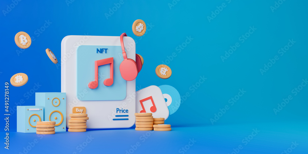 3d rendering NFT or non fungible token for music.