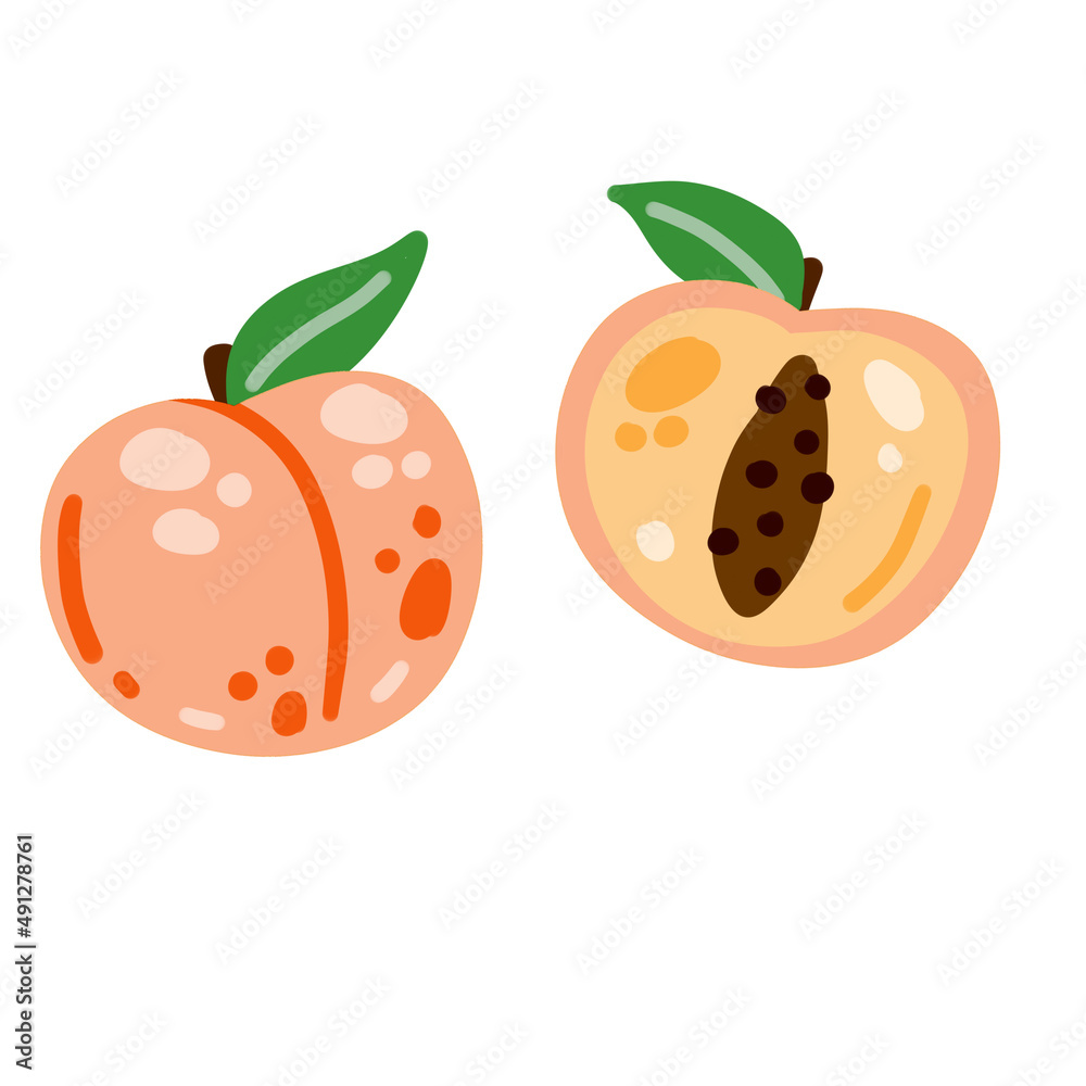 Peach fruit. Fresh sweet natural pink food. Flat modern cartoon illustration Peach fruit. Fresh sweet natural pink food. Flat modern cartoon illustration
