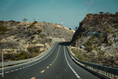 Landscape. Road photography. Mountain and blue sky.