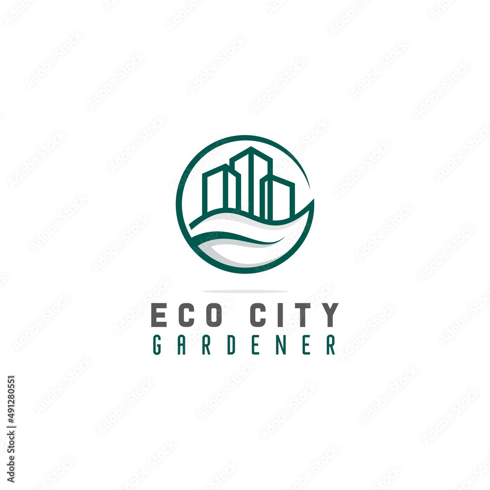 simple eco city gardener logo in style linear vector illustration, modern city greening logo design, business real estate vector template