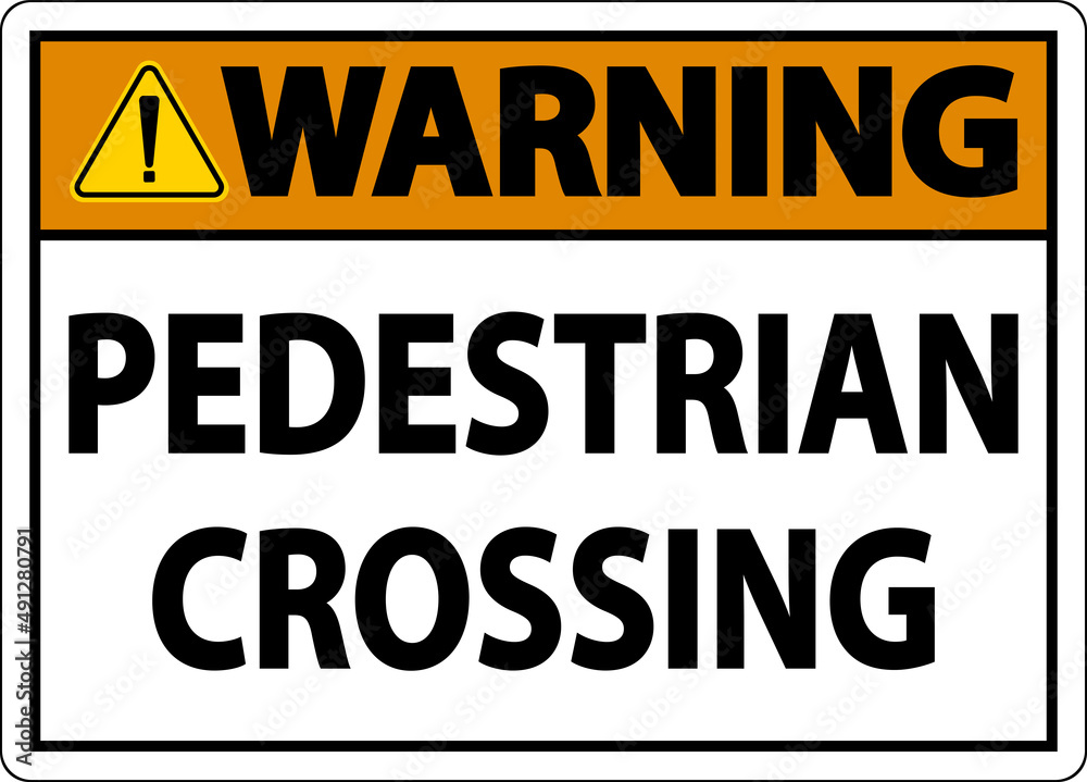 Warning Pedestrian Crossing Sign On White Background