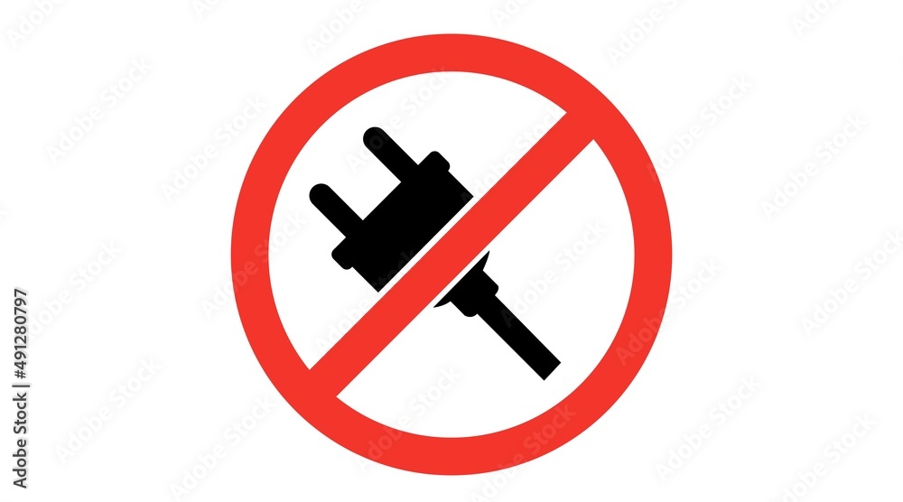Electric Plug Forbidden Sign. Vector isolated flat editable illustration of icon Electric Plug Forbidden Sign. Vector isolated flat editable illustration of icon