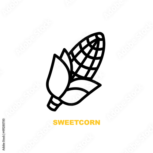 Beyaz arka planda izole taze mısır koçanı. Pazar için Mısır simgesi, tarif tasarımı. Organik yiyecekler. Karikatür tarzı. Tasarım için vektör Illustratio