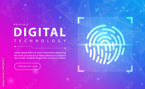 Technology fingerprint scanner security abstract background concept, Digital technology banner pink blue background binary code, abstract tech, Cloud computing, connect to network, illustration vector