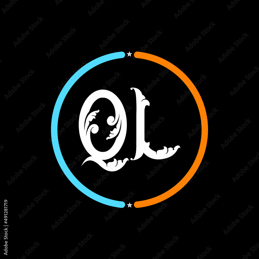 QL Letter Logo design. black background. QL Letter Logo design. black background.