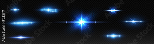 Purple horizontal highlights. Laser beams, horizontal beams of light. Beautiful light flashes. Glowing stripes on a dark background. Glowing abstract sparkling background.	
