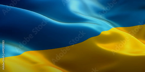 Flag of Ukraine.Realistic flag of Ukraine waving in the wind.Fabric flowing flag of Ukraine.Vector