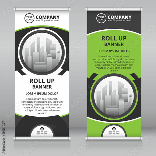 Modern roll up banner template, Standee template, X-banner template, Flag banner