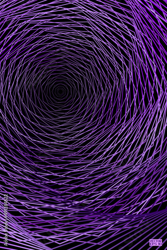 Abstract Pink and Purple Pattern with Stairs. Spiral Textured Tunnel. Geometric Psychedelic Background. Vector. 3D Illustration