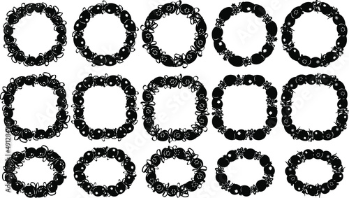 Vector silhouettes. Easter set. Wreaths and frames in the form of a square, circle, oval. For cutting, scrapbooking and needlework. Black isolated pattern
