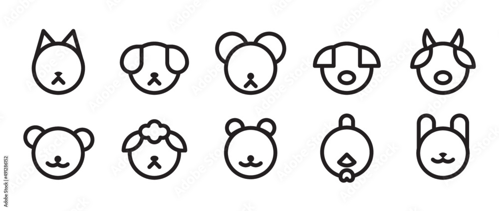 Pacote de vetores de animais em line art para uso genérico.