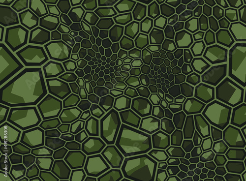 Camouflage geometric seamless pattern hexagonal texture. Abstract military camo polygonal scales endless ornament for army and hunting print. Vector background.