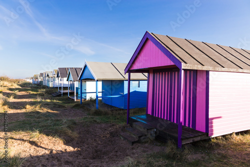 Lovely coloured beach hut seen in Old Hunstanton in Norfolk