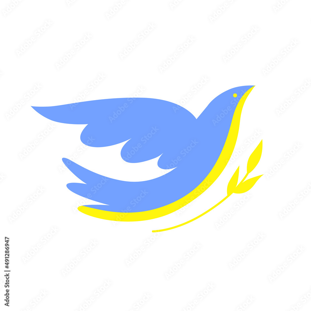 Dove symbol in the colors of the Ukrainian flag. Stop the war in Ukraine. Flat vector illustration Dove symbol in the colors of the Ukrainian flag. Stop the war in Ukraine. Flat vector illustration