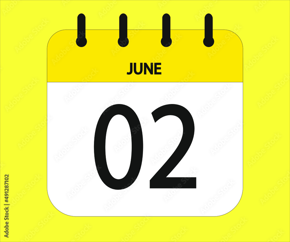 June 2th yellow calendar icon for days of the month June 2th yellow calendar icon for days of the month