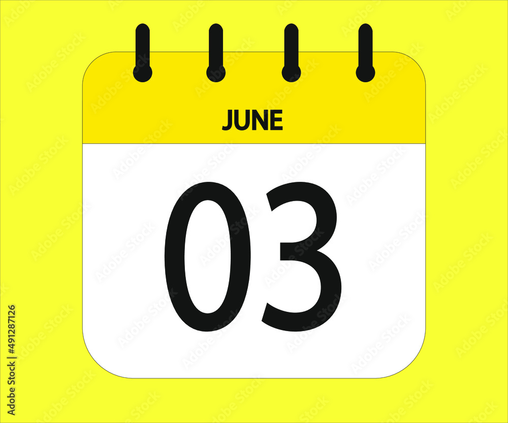 June 3th yellow calendar icon for days of the month June 3th yellow calendar icon for days of the month