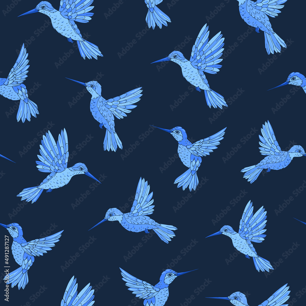 Vector seamless pattern with hummingbird. Decoration print for wrapping, wallpaper, fabric. Seamless vector texture. 