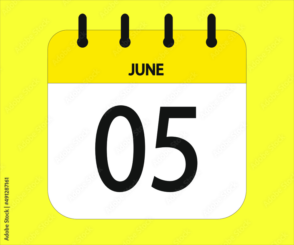 June 5th yellow calendar icon for days of the month June 5th yellow calendar icon for days of the month