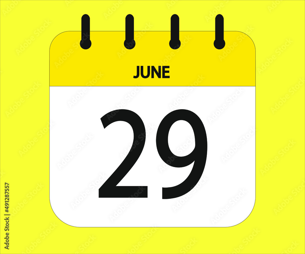 June 29th yellow calendar icon for days of the month June 29th yellow calendar icon for days of the month