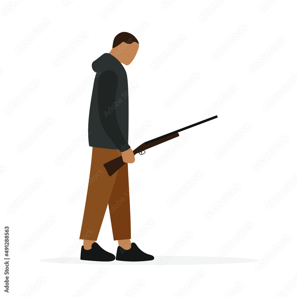 A male character with a gun in his hand stands on a white background A male character with a gun in his hand stands on a white background