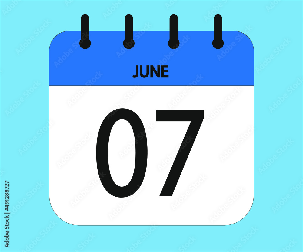 June 07th blue calendar icon for days of the month June 07th blue calendar icon for days of the month