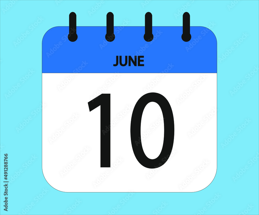 June 10th blue calendar icon for days of the month June 10th blue calendar icon for days of the month
