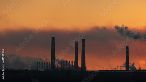 Chimneys. Heavy industry pattern. Global warming background. Air pollution concept. © dimdiz