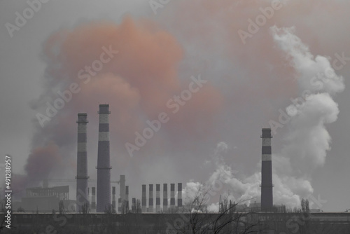 Heavy industry background. Chimneys. Global warming background. Air pollution concept.