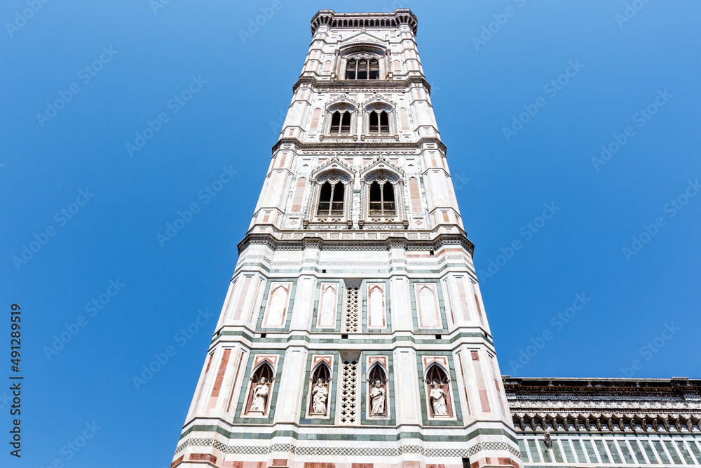 Bell tower of the Cathedral of Santa Maria del Fiore duomo in Florence, Tuscany, Italy, Europe Bell tower of the Cathedral of Santa Maria del Fiore duomo in Florence, Tuscany, Italy, Europe