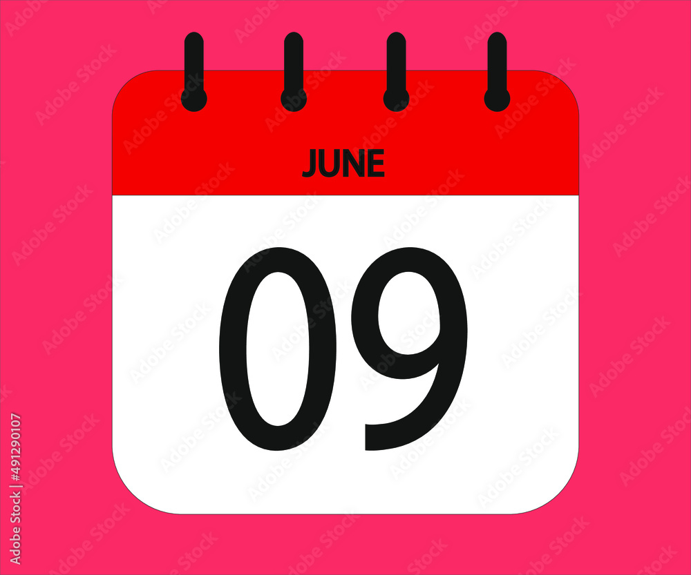 June 09th red calendar icon for days of the month June 09th red calendar icon for days of the month