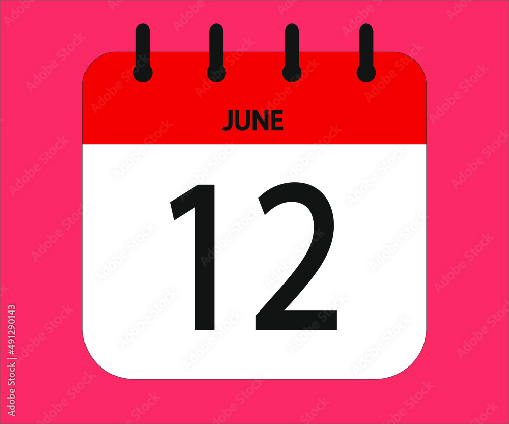 Fototapeta premium June 12th red calendar icon for days of the month