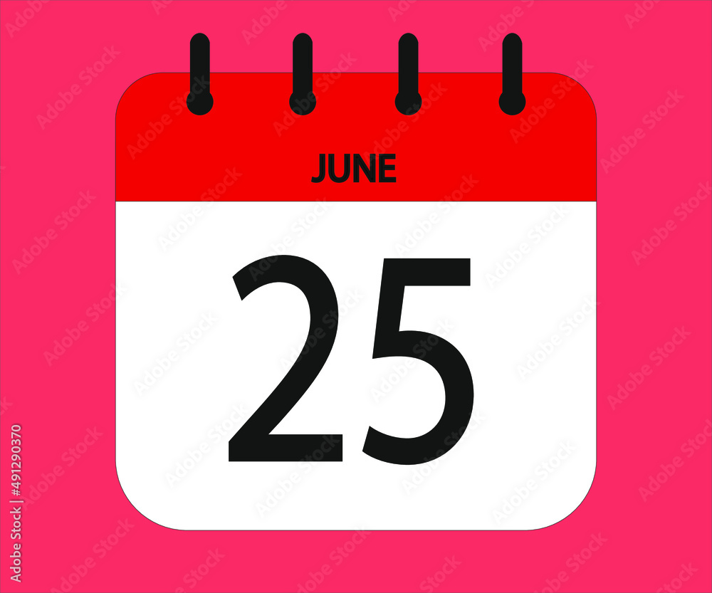 June 25th red calendar icon for days of the month June 25th red calendar icon for days of the month