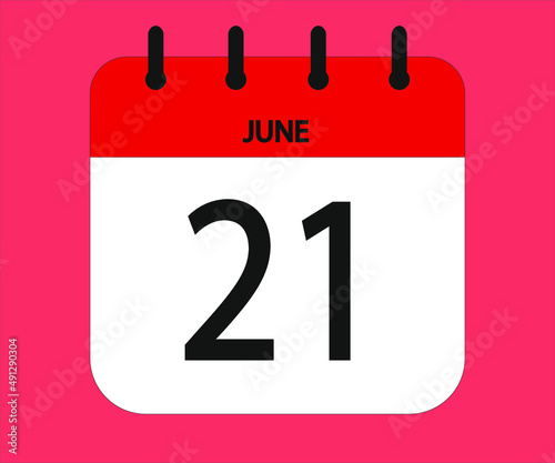 June 21th red calendar icon for days of the month