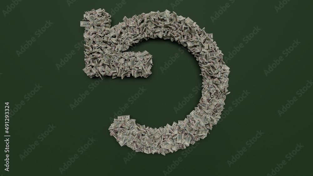 3d rendering of dollar cash rolls and stacks in shape of symbol of undo on green background 3d rendering of dollar cash rolls and stacks in shape of symbol of undo on green background