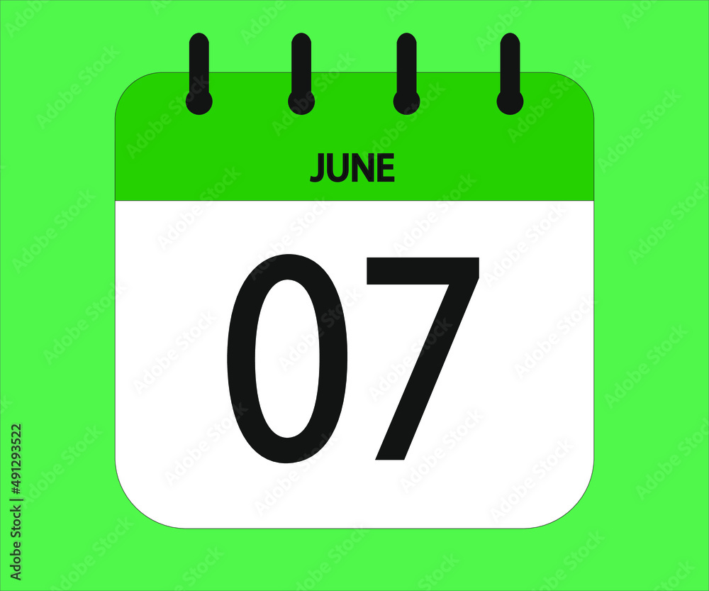 June 07th green calendar icon for days of the month June 07th green calendar icon for days of the month