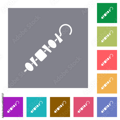 Shish kebab on skewer stick square flat icons