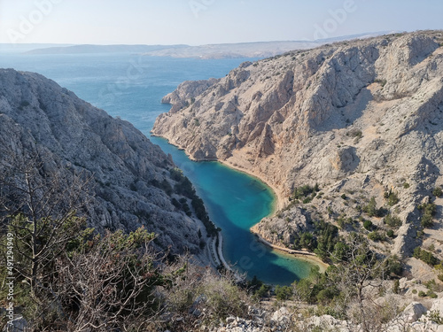 Zavratnica bay in northern Adriatic near town Jablanac, ferry port for Rab island - winter sunny day, National park North Velebit, Croatia