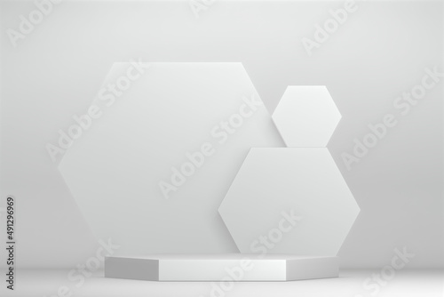 Modern white background and white podium show cosmetic product geometric. 3D rendering