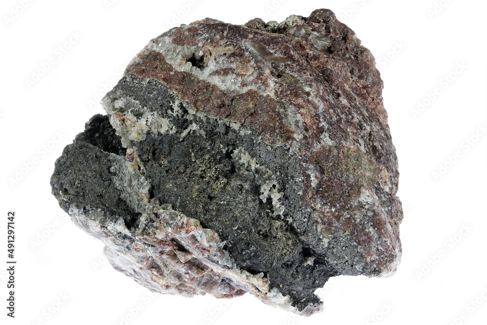 native bismuth in quartz from Schlema, Germany isolated on white background native bismuth in quartz from Schlema, Germany isolated on white background