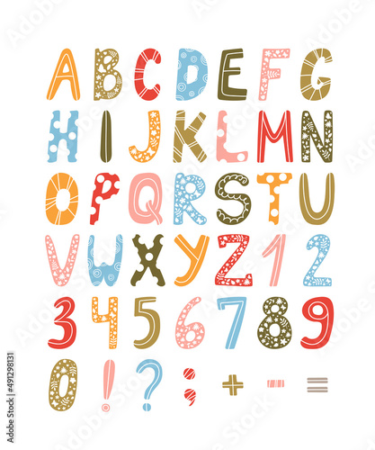 Hand drawn vector English alphabet set in pastel colors. Good for scrapbooking, textiles, school projects