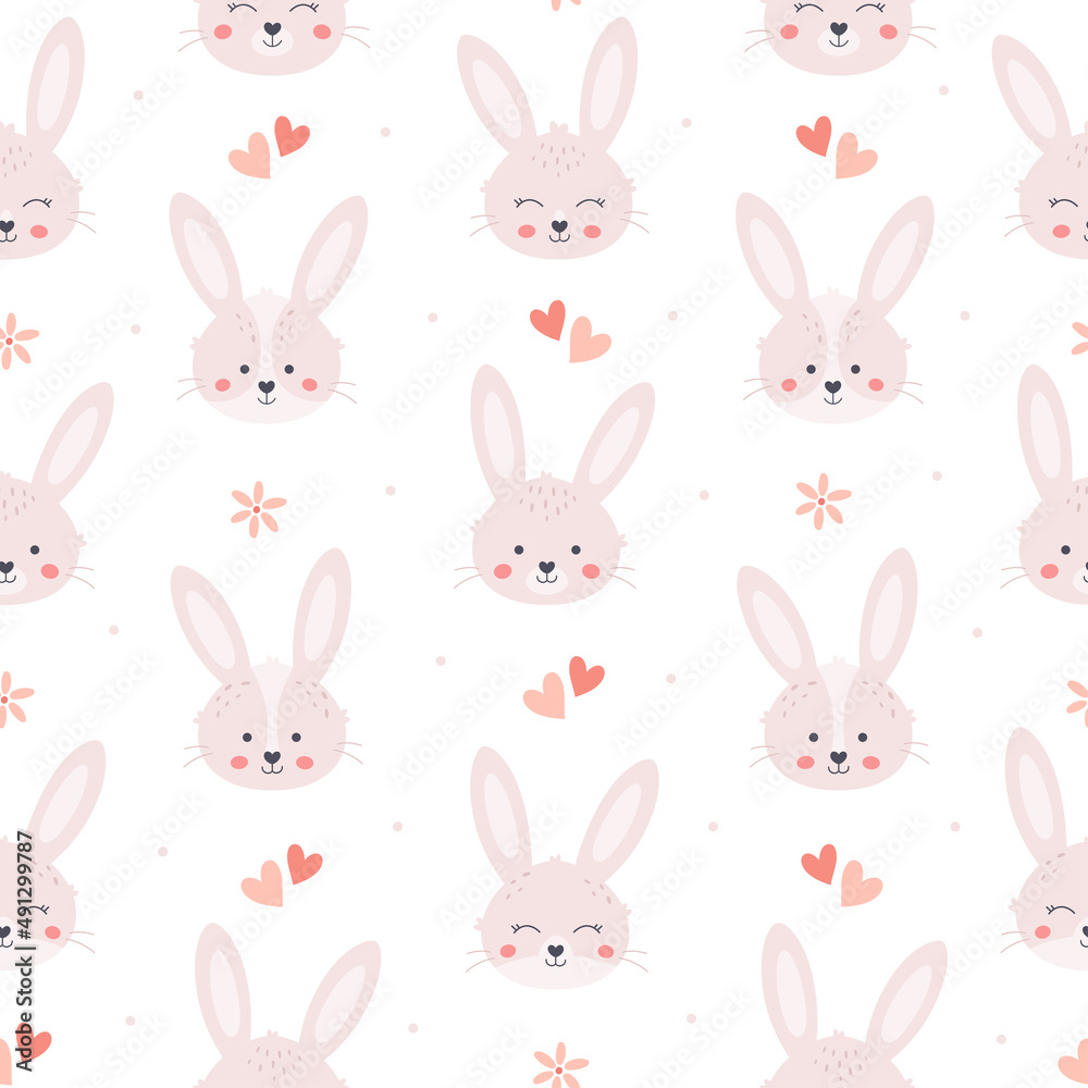 Easter bunny seamless pattern. White rabbit. Happy Easter. Vector illustration