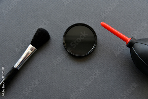 Light filter for a photo lens on a gray background