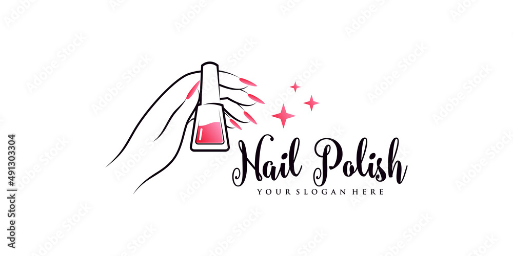 Fototapeta premium Nail polish or nail studio logo design with creative element and unique concept Premium Vector