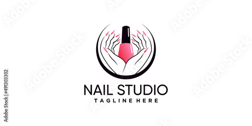 Nail polish or nail studio logo design with creative element and unique concept Premium Vector