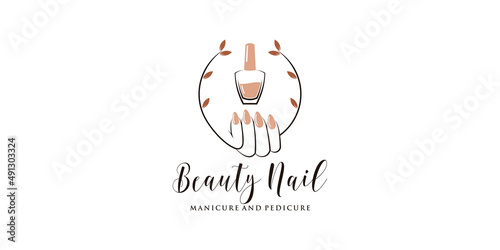 Beauty nail logo design for manicure and pedicure with creative concept Premium Vector
