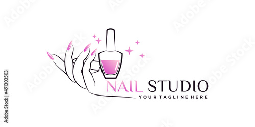 Nail polish or nail studio logo design with creative element and unique concept Premium Vector