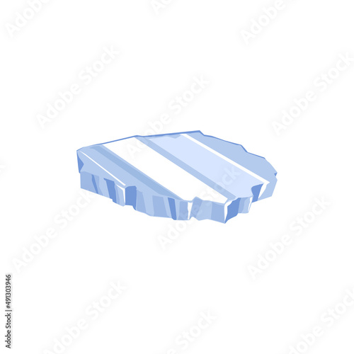 Block of ice in realistic cartoon style, vector illustration isolated on white background.