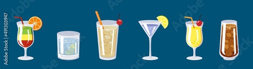 Vector collection of drinks stickers. Coctail and drink menu illustrations for bar card, price list